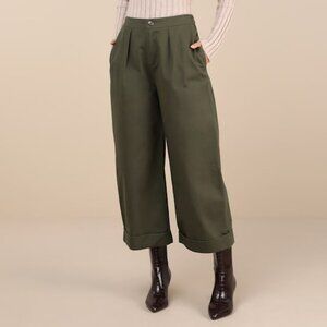 Lulus Easy Confidence Olive Green Cuffed Wide-leg Pants - Size M